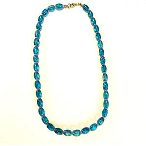 Vintage Teal Blue Art Glass Necklace Boho Chic with Black Accents ~18"